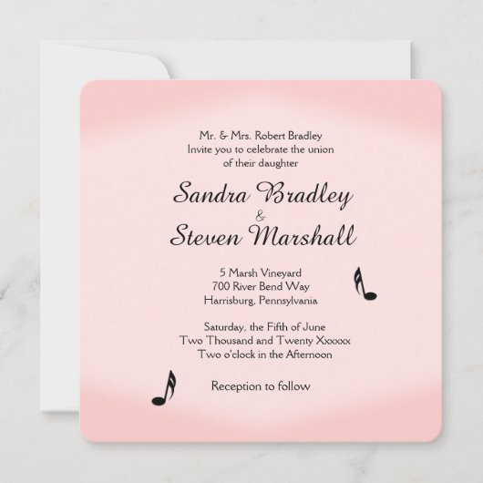 ピンクミュージックテーマ結婚ズ 招待状 (正面)