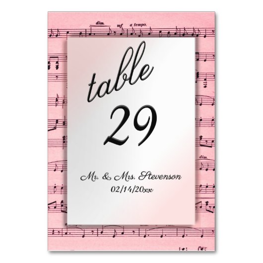 ピンクミュージックデザインパーソナライズされたテーブル番号 テーブルナンバー (正面)
