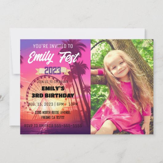 ピンクミュージックフェスティバルフェストフォト誕生日 招待状 (正面)