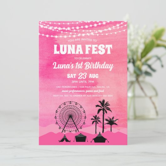 ピンクミュージックフェスティバル誕生日招待状 招待状 (スタンド正面)