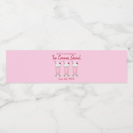 ピンクミルクシェイクアイスクリームソーシャル誕生日パーティー ペットボトルラベル (シングルラベル)