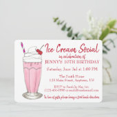 ピンクミルクシェイクアイスクリームソーシャル誕生日パーティー 招待状 (スタンド正面)