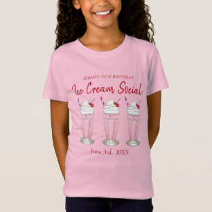 ピンクミルクシェイクアイスクリームソーシャル誕生日パーティー Tシャツ