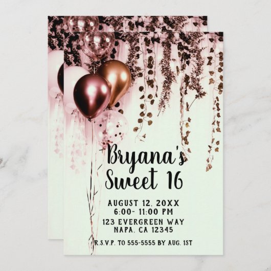 ピンクミンクバラ金ゴールドライツ素朴アイビースウィート16 招待状 (正面/裏面)
