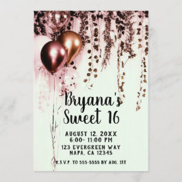 ピンクミンクバラ金ゴールドライツ素朴アイビースウィート16 招待状
