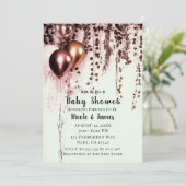 ピンクミンクバラ金ゴールドライトベビー素朴シャワー 招待状 (スタンド正面)
