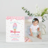 ピンクミントアイスクリームコーン紙吹雪誕生日招待状 招待状 (スタンド正面)