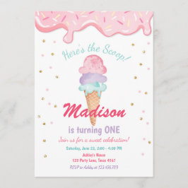 ピンクミントアイスクリームコーン紙吹雪誕生日招待状 招待状