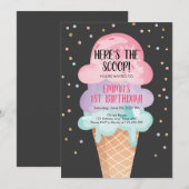 ピンクミントアイスコーンのコンフェッティ誕生日招待状 招待状 (正面/裏面)