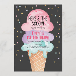 ピンクミントアイスコーンのコンフェッティ誕生日招待状 招待状