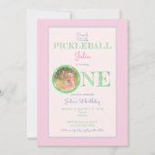ピンクミントクロールウォークピックボールテーマ1st誕生日 招待状 (正面)