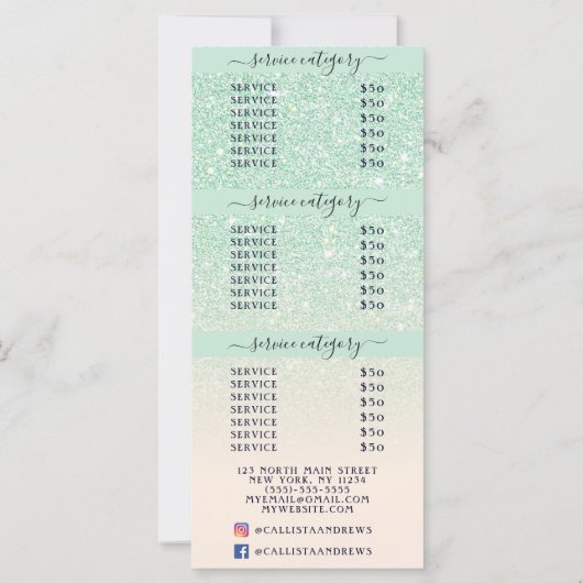 ピンクミントグリッターグラデーションロゴサロン価格表 (裏面)