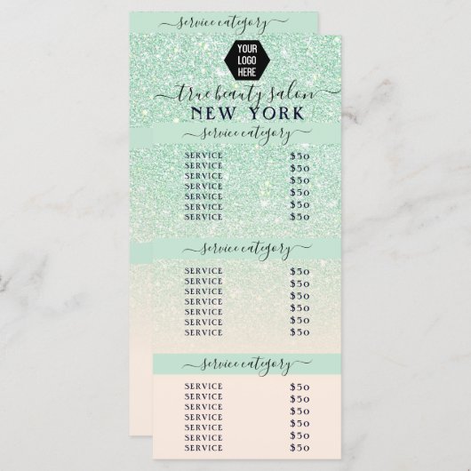 ピンクミントグリッターグラデーションロゴサロン価格表 (正面/裏面)