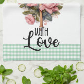 ピンクミントグリーンこのキッチンは愛で味付けされている キッチンタオル (折り畳み)