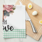 ピンクミントグリーンこのキッチンは愛で味付けされている キッチンタオル (四つ折り)