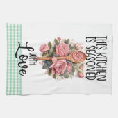 ピンクミントグリーンこのキッチンは愛で味付けされている キッチンタオル (横)