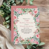 ピンクミントグリーンウォーターカラーフローラ75誕生日 招待状