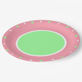 ピンクミントグリーンジオメトリック水玉模様 ペーパープレート