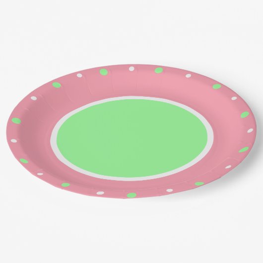 ピンクミントグリーンジオメトリック水玉模様 ペーパープレート (アングル)