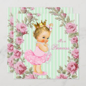 ピンクミントグリーンバラバレリーナベビーシャワー 招待状 (正面/裏面)