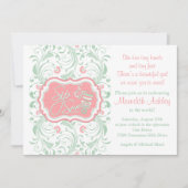 ピンクミントグリーンフローラSip N参照ベビーシャワー 招待状 (正面)