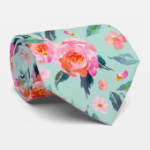 ピンクミントグリーン水カラーバラパタ結婚ーン ネクタイ (ロール)