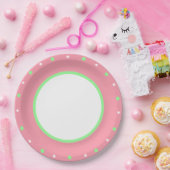 ピンクミントグリーン水玉模様 ペーパープレート (パーティー)