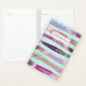 ピンクミントグリーン爪、 ネイルポーランドグリッターブラシストローク プランナー手帳 (ディスプレー)