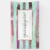 ピンクミントグリーン爪、 ネイルポーランドグリッターブラシストローク 横断幕 (縦)