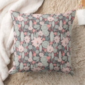 ピンクミントパターンのサボテン多肉植物 クッション (ブランケット)