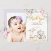 ピンクミントパープル金ゴールドフローラウッドランド誕生日 サンキューカード (正面/裏面)