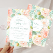 ピンクミントピーニーフローラボホアーチブライダルシャワー 招待状