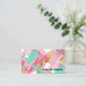 ピンクミントフェイク金ゴールドブラシストローク抽象芸術 名刺 (スタンド正面)