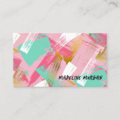 ピンクミントフェイク金ゴールドブラシストローク抽象芸術 名刺 (正面)