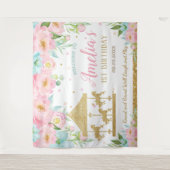 ピンクミントフローラ回転木馬1stバースデーウェルカム タペストリー (正面)