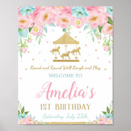 ピンクミントフローラ回転木馬1stバースデーウェルカム ポスター