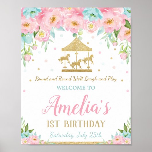 ピンクミントフローラ回転木馬1stバースデーウェルカム ポスター (正面)