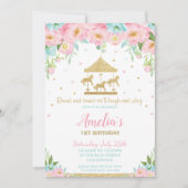 ピンクミントフローラ回転木馬1stバースデーガール 招待状 (正面)