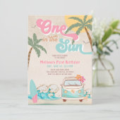 ピンクミントワンザサンサーフィン1歳の誕生日 招待状 (スタンド正面)