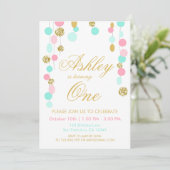 ピンクミント金ゴールドグリッター誕生日 招待状 (スタンド正面)