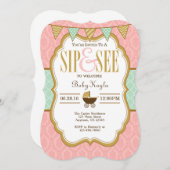 ピンクミント金ゴールドSipとsee招待状 招待状 (正面/裏面)