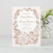 ピンクムスクバラクラウンヴィンテージウェディング招待状 招待状 (スタンド正面)