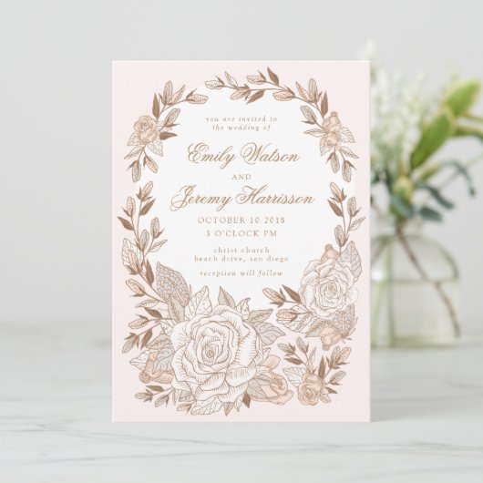 ピンクムスクバラクラウンヴィンテージウェディング招待状 招待状 (スタンド正面)