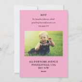 ピンクムッキーPUP- 1歳の誕生日招待状- PERSONLISED シーズンカード (裏面)