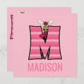 ピンクムースレターM子供の誕生日パーティー 招待状 (正面/裏面)