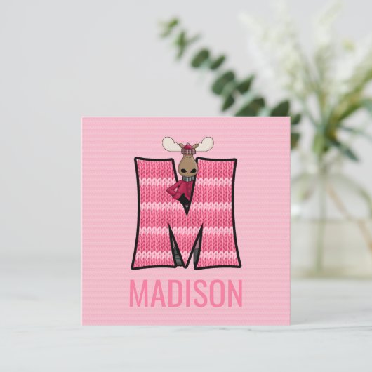 ピンクムースレターM子供の誕生日パーティー 招待状 (スタンド正面)