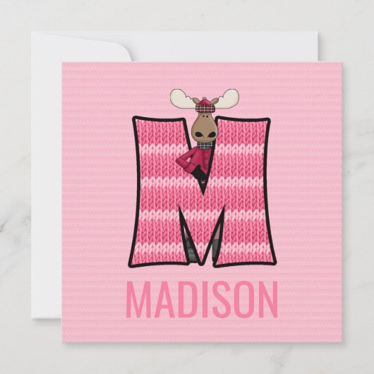 ピンクムースレターM子供の誕生日パーティー 招待状 (正面)