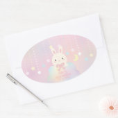 ピンクムーンとスターズリトルバニーガールベビーシャワー 楕円形シール (封筒)