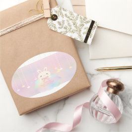 ピンクムーンとスターズリトルバニーガールベビーシャワー 楕円形シール