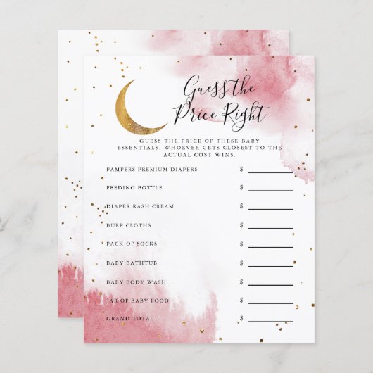 ピンクムーンは価格を推測する右ベビーシャワーゲーム (正面/裏面)